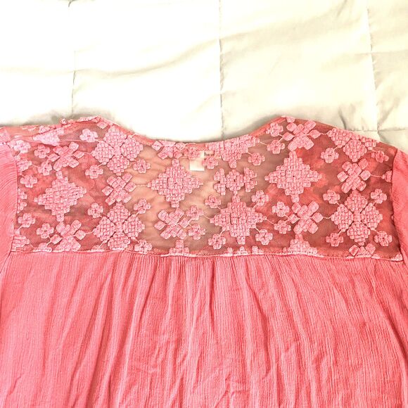 JP Richard Crochet Tunic Top Embroidered Pink Gauze Flowy XL Peasant Cottage Y2K - Picture 15 of 16